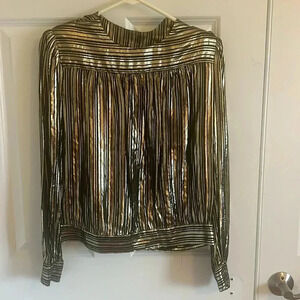Vintage Lloyd Williams Size 10 Metallic Gold Blouse Long Sleeve Statement Party